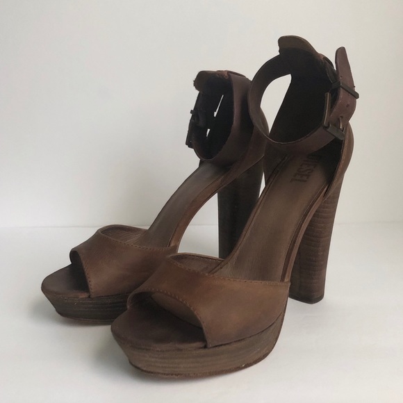 Diesel Brown Leather Tuileries Platform Heels 8.5 - Picture 2 of 7